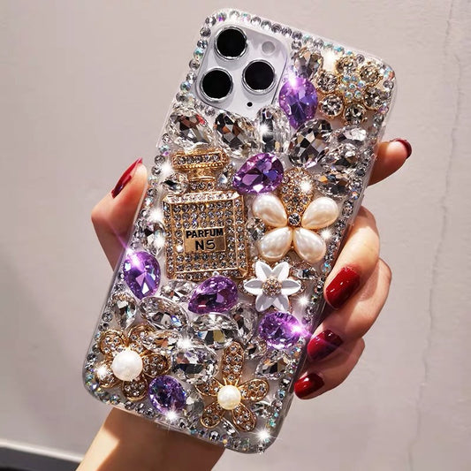 Diamond-Embedded for Apple Phone Case/15 Female Iphone13pro Full Diamond Perfume Bottle All-Inclusive Silicone 11/12