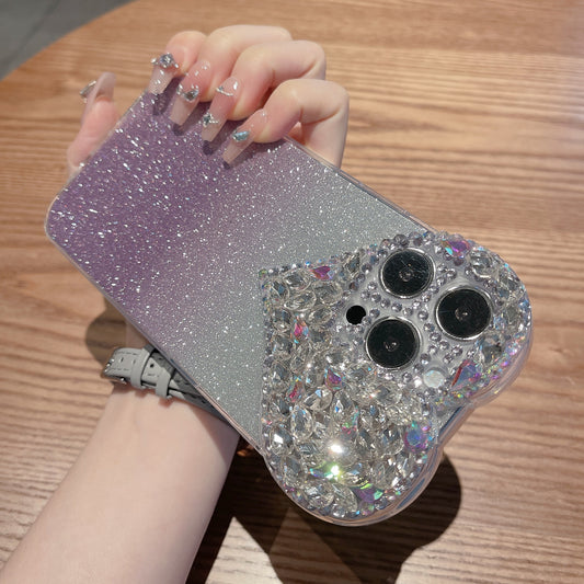Suitable for Iphone15promax Phone Case Heart Shape Rhinestone Apple 14 Protective Case Gradient Glitter New 13 Women