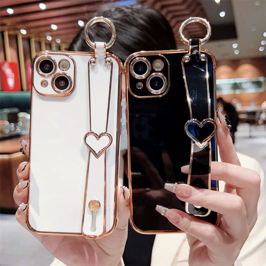 Electroplating Wristband with Loving Heart 11 for Iphone15promax Phone Case 14 Apple 13 All-Inclusive 7P New 12 Women