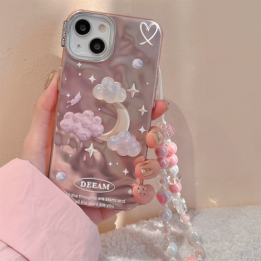 Fancy Pink Three-Dimensional Cloud Moon for Iphone15promax Apple 14 Phone Case 13 Electroplating 12 Female