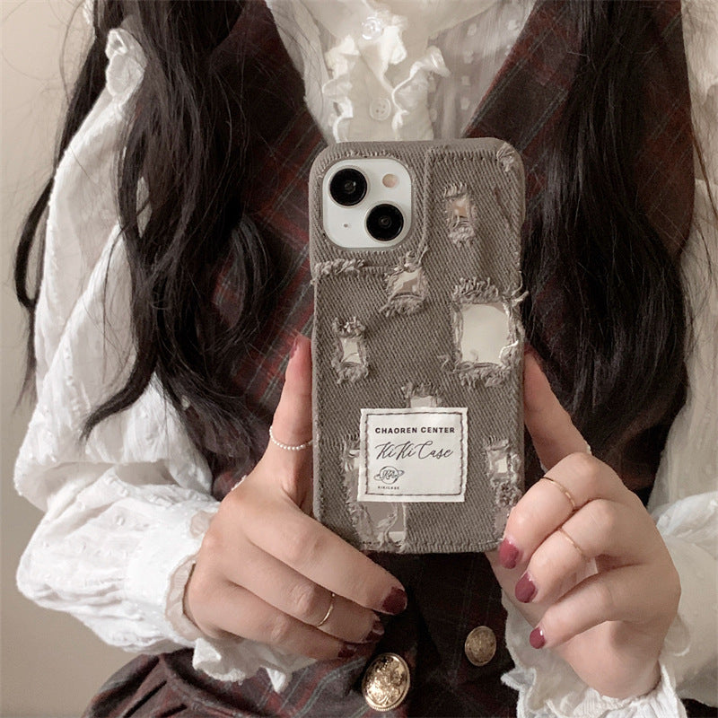 Autumn and Winter Maillard Ripped Denim Mirror for Iphone15promax Apple 13/14 Phone Case 11/12 Women