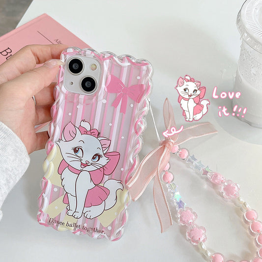 Mary Cat Bracelet Lanyard Twist Braid Apple 15pro Phone Case Girl Cartoon Soft Case for Iphone14