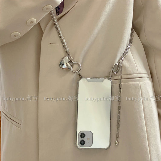 Ins Simple Silver Mirror Chain for Iphone13pro Max Apple 15 Phone Case X14plus Female
