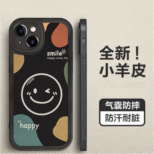 New Sheepskin for Apple 14 Phone Case Cartoon Smiley Face Iphone13 Fashion Brand Female 14Promax Generation Hair