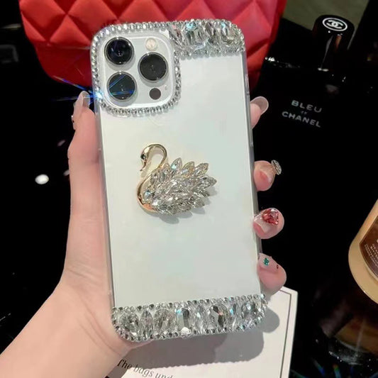 Suitable for Apple 15promax Phone Case Rhinestone Iphone14 Swan Edge Diamond 13 Female 12 Luxury Protective Case