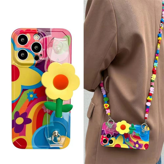 Little Yellow Flower Wrist Strap for Iphone14 Apple 13 Phone Case Cross-Body Lanyard 12 New 11 Female 14plus Fashion