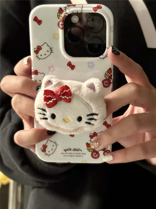 Ins Korean Style Hello Kitty Plush Iphone15 Phone Case Apple 14pro All-Inclusive 13 Drop-Resistant 12 Silicone 11 Female