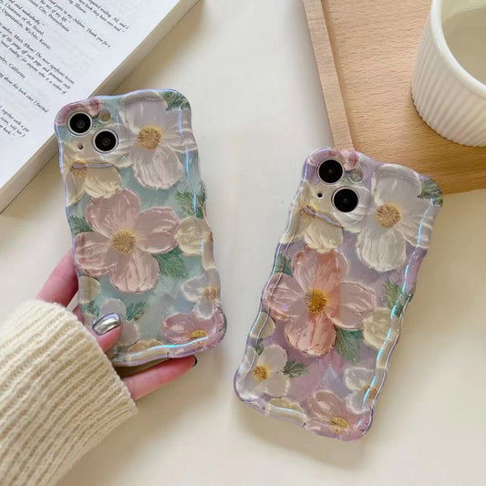 Fresh Oil Painting Flower for Iphone14 Blue Light 12promax Phone Case Apple 13 Twisted Edge 11 Women's