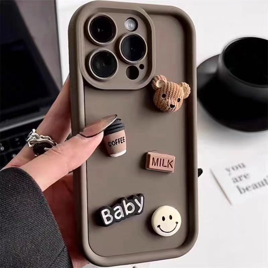 Liquid Silicone for Apple 15 Phone Case Female Iphone14 Stereo Coffee Doll Bear 13promax Soft Case