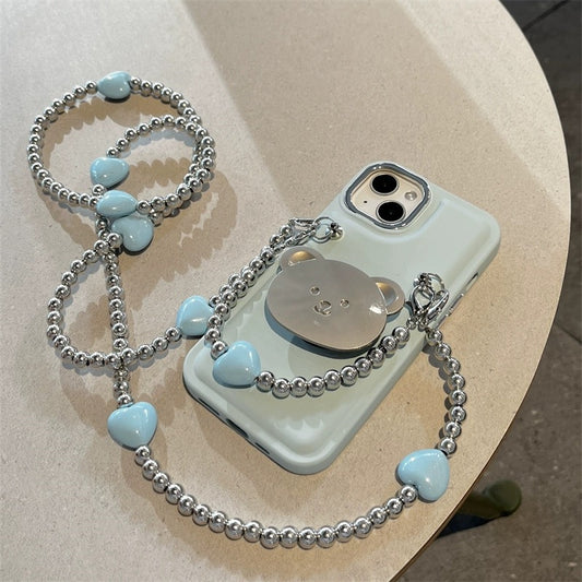 Sea Salt Blue Bear Bracket Crossbody Chain for Iphone14promax Apple 13 Phone Case 11 Female 12 Soft