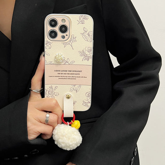 Electroplated Rose Fur Ball Bell for Iphone15 Apple 14 Phone Case 13 Drop-Resistant 12 Female 11 Autumn and Winter Xs
