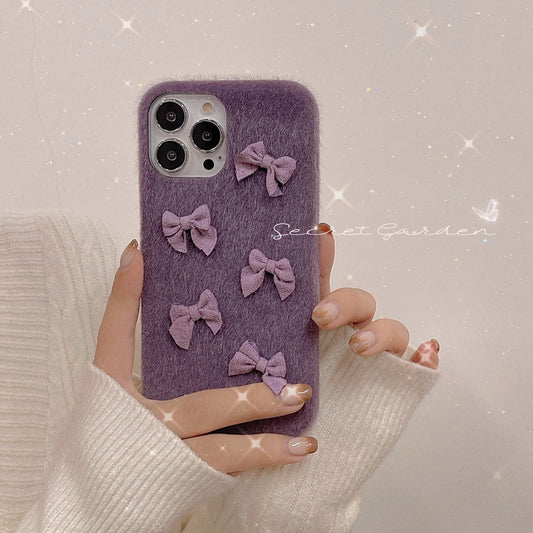Purple Five Bowknot Iphone12 for Apple 14 Phone Case 13pro Plush Xs Autumn and Winter 11 Female 78P