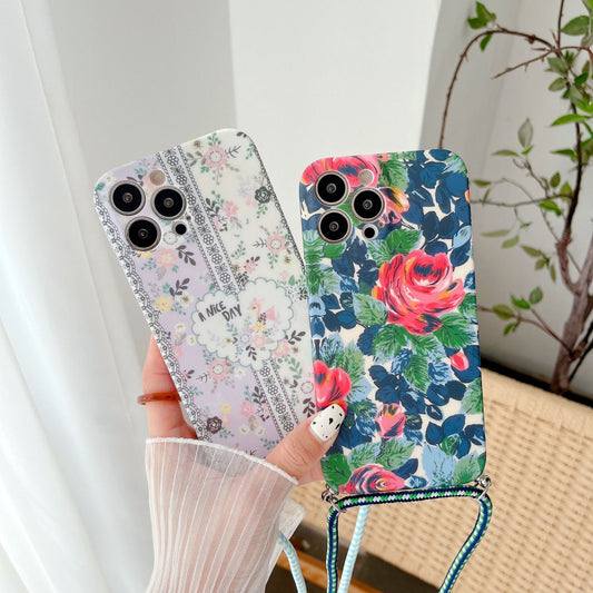 Suitable for Iphone13 Phone Case outside Small Floral Crossbody Portable Women's Fashion Apple 12Promax Soft Case