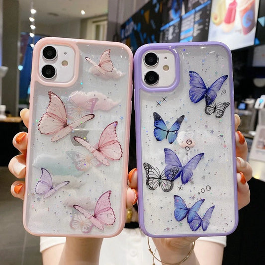 Epoxy Glitter for Iphone14 Butterfly Skin-Friendly Phone Case Apple 15pro Max Soft Glue 7/8 Girl Xs